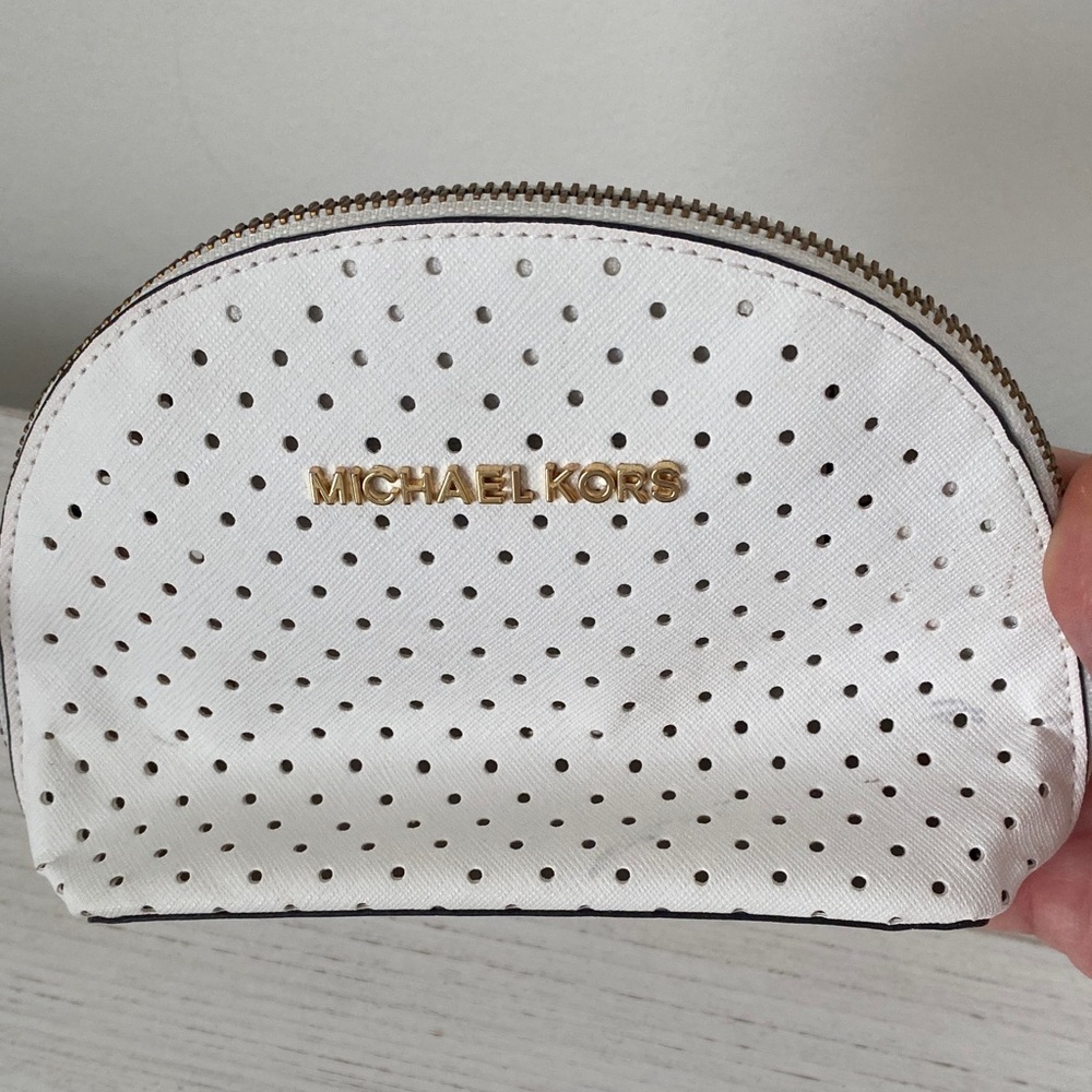 Michael Kors White Perforated Cosmetic Bag